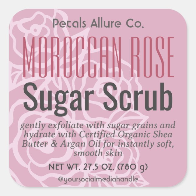 Elegant Dusty Rose Pink Floral Sugar Scrub Label (Front)