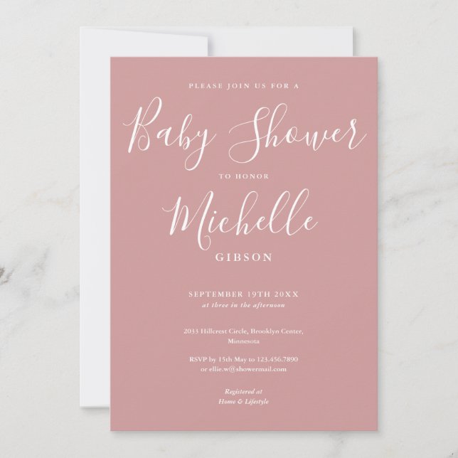 Elegant Dusty Rose Pink Girl Baby Shower Invitation (Front)