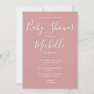 Elegant Dusty Rose Pink Girl Baby Shower Invitation