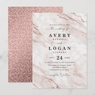 Elegant Dusty Rose Pink Marble & Glitter Wedding Invitation