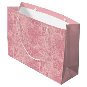 Elegant Dusty Rose Pink Rococo Revival Toile Large Gift Bag