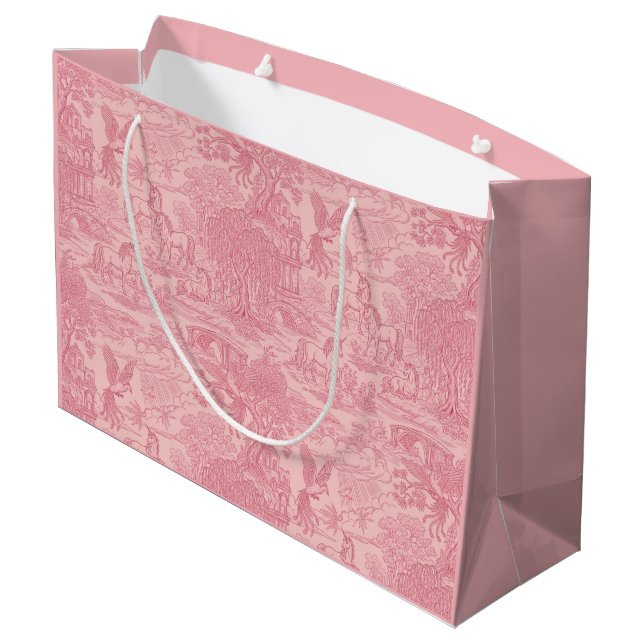 Elegant Dusty Rose Pink Rococo Revival Toile  Large Gift Bag (Back Angled)