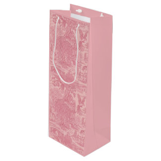 Elegant Dusty Rose Pink Rococo Revival Toile Wine Gift Bag