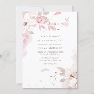 Elegant Dusty Rose Pink Watercolor Floral Wedding Invitation