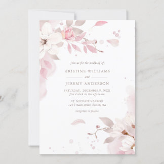 Elegant Dusty Rose Pink Watercolor Floral Wedding Invitation