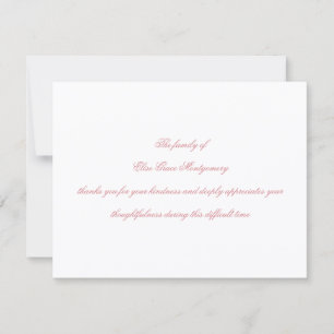 Elegant Dusty Rose Script Funeral Acknowledgement Thank You Card