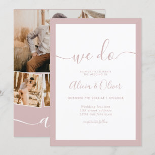 Elegant dusty rose script photo initials wedding invitation