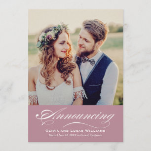 Elegant Dusty Rose Script Wedding Photo Reception Invitation