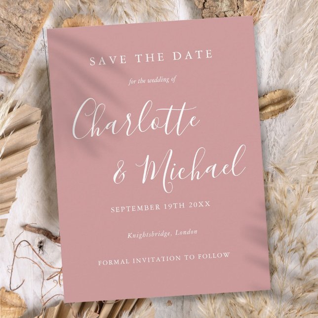 Elegant Dusty Rose Script Wedding Save the Date Postcard (Elegant Dusty Rose Script Wedding Save the Date Postcard)