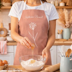 Elegant Dusty Rose Simple Flower Name Apron