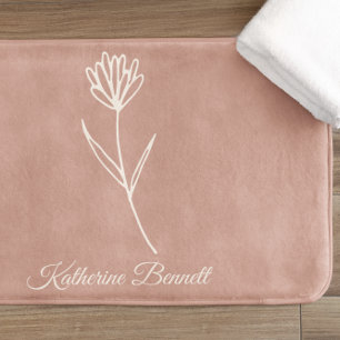 Elegant Dusty Rose Simple Flower Name Bath Mat
