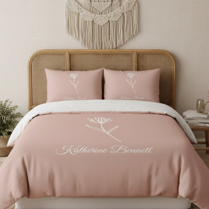 Elegant Dusty Rose Simple Flower Name Pillowcase