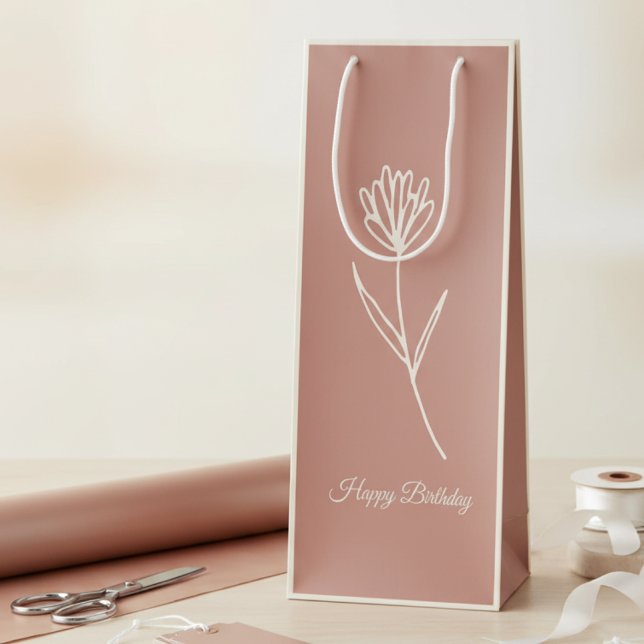 Elegant Dusty Rose Simple Flower Name Wine Gift Bag (Creator Uploaded)