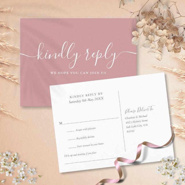 Elegant Dusty Rose Song Request RSVP Postcard (Elegant Dusty Rose Song Request RSVP Postcard)