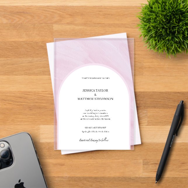 Elegant Dusty Rose Summer Wedding Acrylic Invitations (Insitu (Invitation Card))