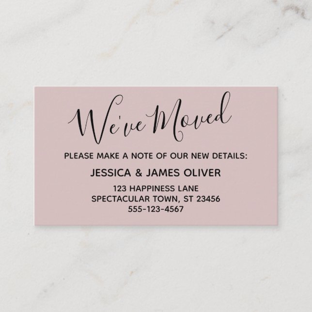 Elegant, Dusty Rose Typography "We've Moved" Card (Front)
