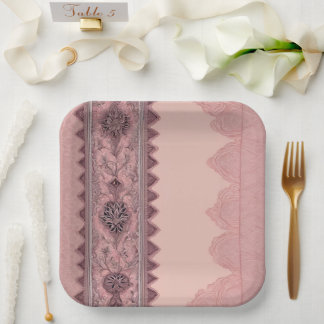 Elegant Dusty Rose Vintage Lace Border Wedding Paper Plate