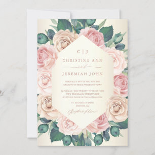 Elegant Dusty Rose Watercolor Floral Wedding Invitation