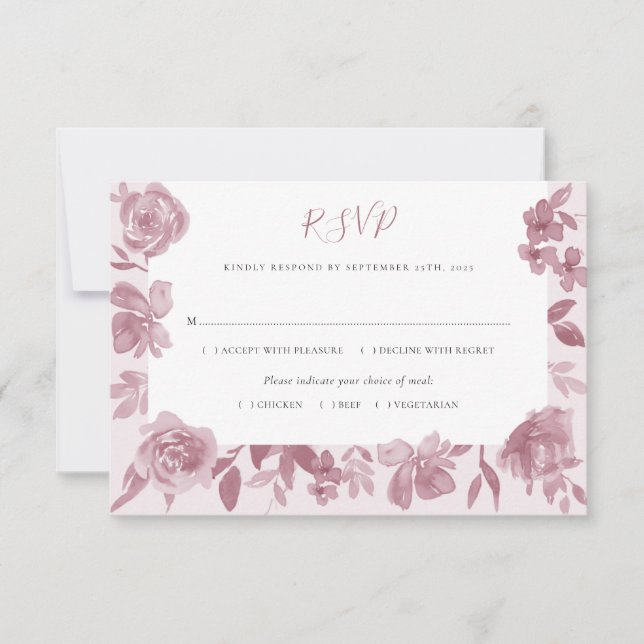Elegant Dusty Rose Watercolor Floral Wedding RSVP (Front)