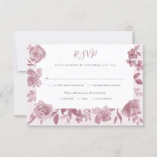 Elegant Dusty Rose Watercolor Floral Wedding RSVP Card