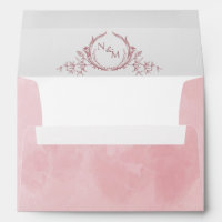 Elegant Dusty Rose Watercolor Monogram Wedding Env