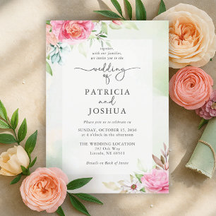 Elegant Dusty Rose Wedding Invitation With QR