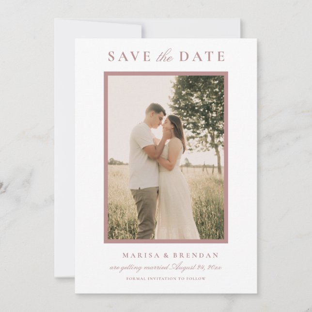 Elegant Dusty Rose Wedding Photo Save The Date (Front)