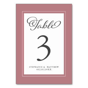 Elegant  Dusty Rose Wedding Reception Table Number