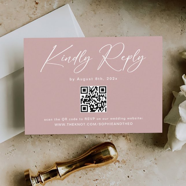 Elegant Dusty Rose Wedding RSVP Qr Code Enclosure Card (Creator Uploaded)