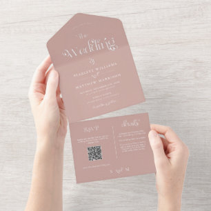 Elegant Dusty Rose Whimsical Wedding  All In One Invitation