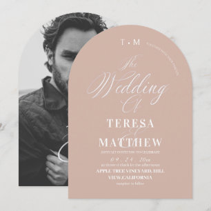 Elegant Dusty Rose & White Classic Script Wedding Invitation