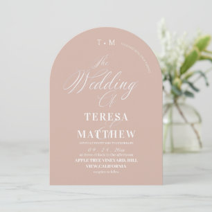 Elegant Dusty Rose & White Classic Script Wedding Invitation