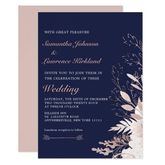 Elegant Dusty Rose White Floral Navy Blue Wedding Invitation | Zazzle.co.uk