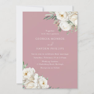 Elegant Dusty Rose & White Floral Wedding Invitation