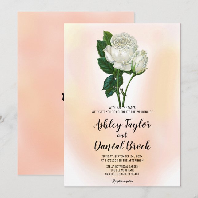 Elegant dusty rose white flower floral Wedding Inv Invitation (Front/Back)