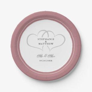 Elegant Dusty Rose White Mr & Mrs Wedding  Paper Plate