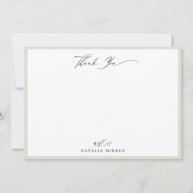 Elegant Dusty Sage Calligraphy Thank You Card (Front)