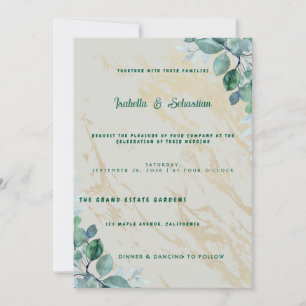 Elegant Dusty Sage Green Eucalyptus & Gold Marble Invitation