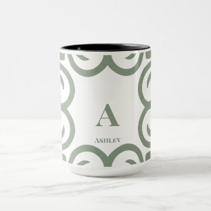 Elegant Dusty Sage Green Monogram Script Mug