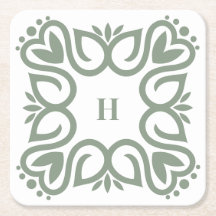 Elegant Dusty Sage Green Monogram Script