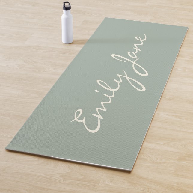 Elegant Dusty Sage Handwritten Script Name Custom  Yoga Mat (In Situ)