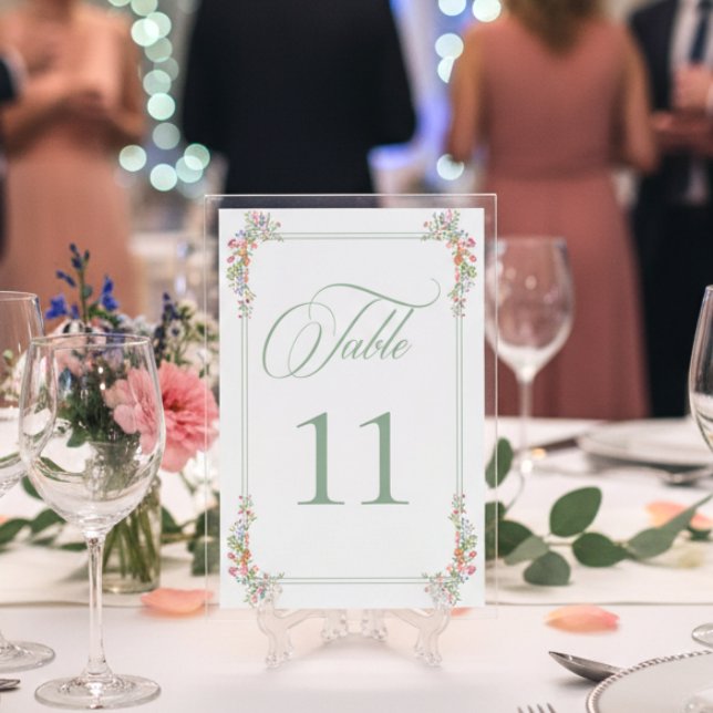 Elegant Dusty Sage Pastel Wildflower Crest Wedding Table Number (Creator Uploaded)