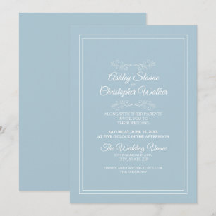 Elegant Dusty Sky Blue White Wedding Invitation