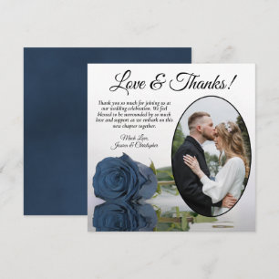 Elegant Dusty Steel Blue Rose Oval Photo Wedding Thank You Card
