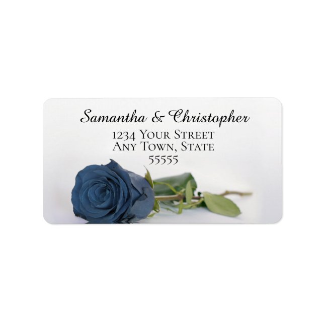 Elegant Dusty Steel Blue Rose Wedding Address Label (Front)