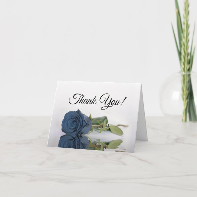 Elegant Dusty Steel Blue Rose Wedding Photo Inside Thank You Card (Front)
