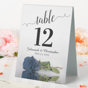 Elegant Dusty Steel Blue Rose Wedding Table Number