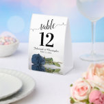 Elegant Dusty Steel Blue Rose Wedding Table Number<br><div class="desc">These tent signs will not only help your guests find their tables, they'll also make your wedding reception more beautiful. The design is both elegant and romantic featuring a single dusty steel blue coloured rose lying on its side reflecting in water with waves and ripples. The title is in lacy...</div>