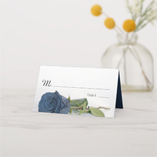 Elegant Dusty Steel Blue Rose Wedding Write-In Place Card