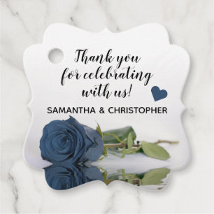 Elegant Dusty Steel Blue Wedding Thank You Favour Tags